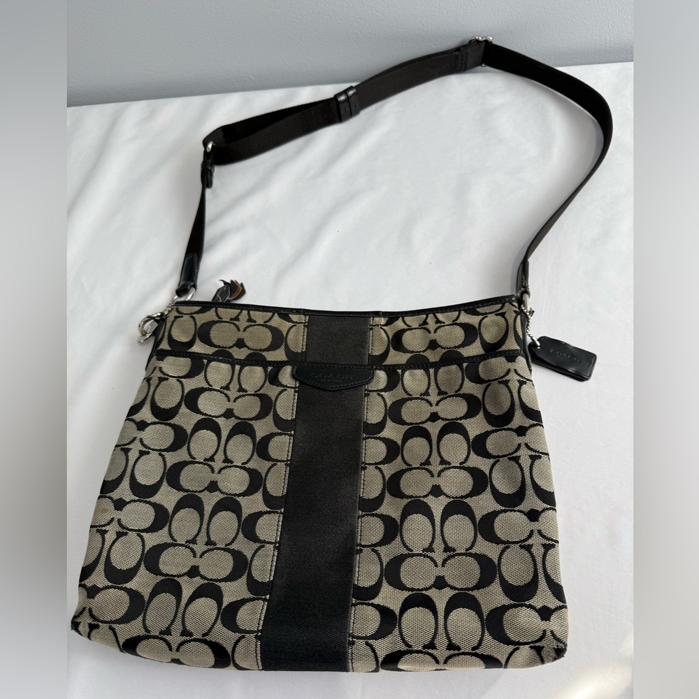 Coach Signature Black and Tan Crossbody Bag